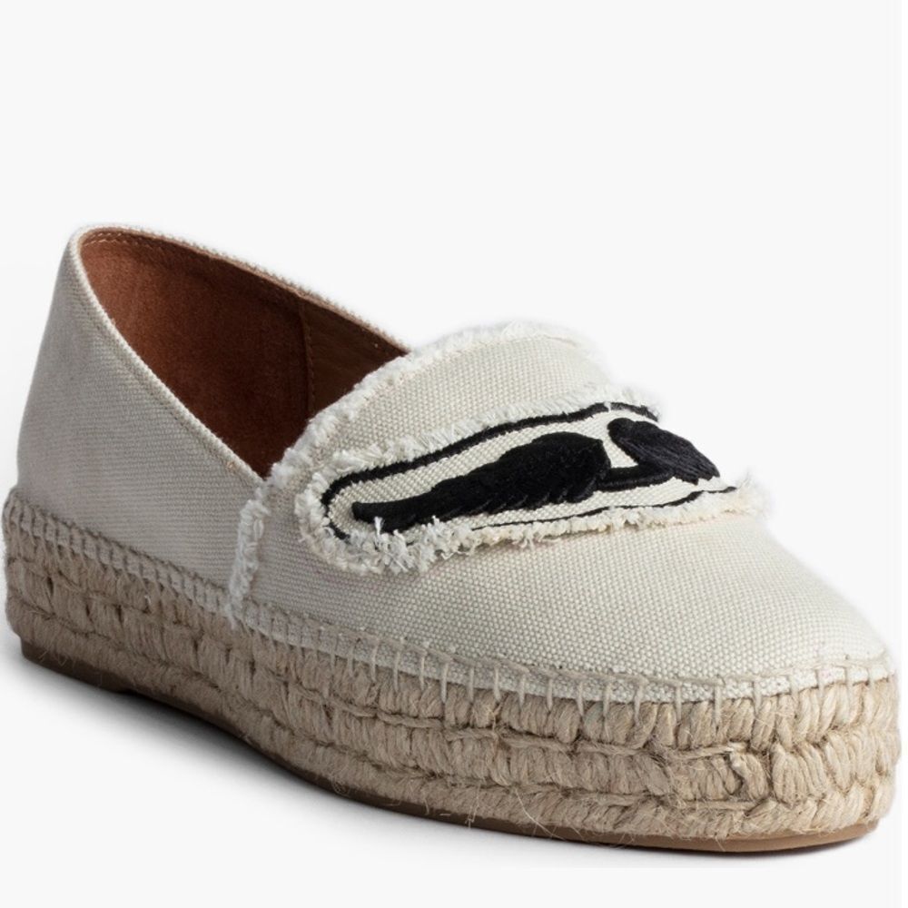 Zadig & Voltaire Canvas Espadrille Slip on Flat, Cream/Black, Size‎ 11, NWOT
